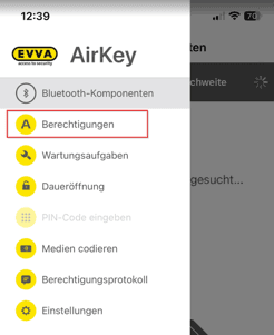 AirKey App Berechtigungen